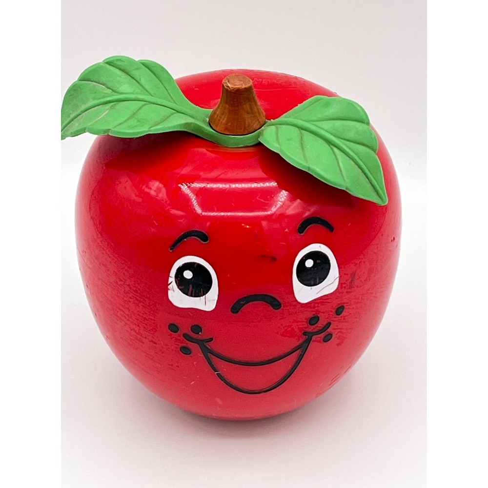 Vintage 1972 Fisher-Price Happy Apple Chime Toy Red Plastic Rattle 435 Smiling - Picture 1 of 12